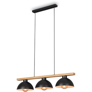 Briloner Leuchten Pendelleuchte, Pendellampe retro, Hängelampe vintage, 3x E27, max. 40 Watt, Esszimmerlampe, Metall-Holz, Schwarz, 980x250x1035mm (LxBxH) 4046-035
