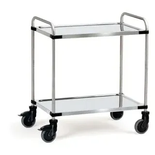 Fetra Servierwagen 5011, silber, aus Edelstahl, 2 Etagen, mit Feststellbremse, 57 x 95 x 107 cm