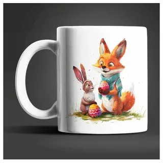 WS-Trend Tasse Ostern Fuchs und Hase Ostereier Kaffeetasse Teetasse, 2-tlg., Keramik, 325 ml bunt