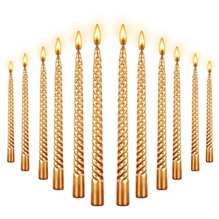 Große metallische Spiralkerzen, 25,4 cm, metallisch, tropffrei, spiralförmig, lange Kerzen, Wachs, geruchlos, 12 spiralförmige Goldfarben