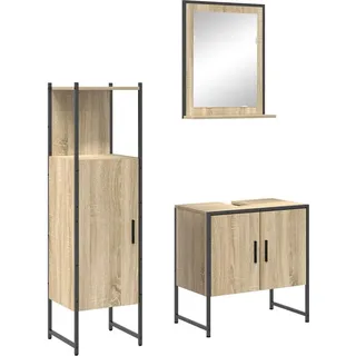 Möbel 3-teiliges Badezimmermöbel Set Sonoma Eiche Holzwerkstoff, Badezimmer Spiegel mit Regal Sonoma Eiche 50x12x60 cm Holzwerkstoff - Badspiegel... - Beige