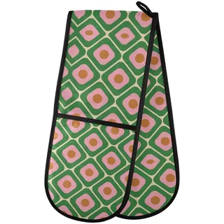 70er Jahre Retro Muster 60er Jahre Ästhetische Extra Lange Doppel Ofenhandschuhe Hitze- und Rutschfest Küche Ofenhandschuh zum Kochen, Backen, Grillen, 88,9 x 17,8 cm