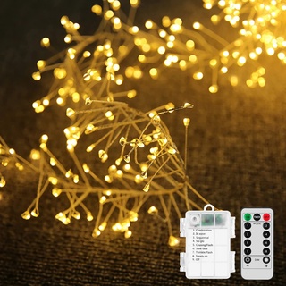 DINOWIN Led Büschel Lichterkette 9.8Ft 100 LED Cluster Kupferdraht Lichterkette Batterie Strombetrieben mit 8 Modi Fernbedienung für Weihnachtsbaum Schlafzimmer Feste Hochzeiten (Warmweiß)