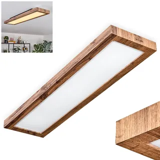 LED Deckenleuchte Salmi, Deckenpanel aus Metall/Kunststoff/MDF in Schwarz/Holzoptik/Weiß, flache Leuchte im modernen skandinavischen Design, Höhe 6,5 cm, 24 Watt, 2500 Lumen, 3000 Kelvin