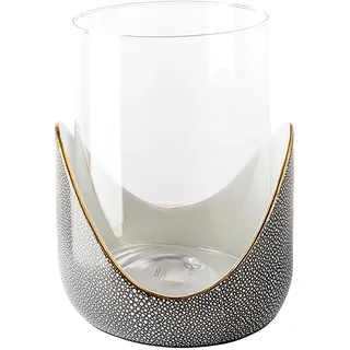 Windlicht FINK "ONDA", grau, H:29cm Ø:24cm, Porzellan, Glas, Kerzenhalter, aus Porzellan und Glas, Höhe ca. 29 cm