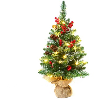 60cm Mini Weihnachtsbaum mit LEDs,Künstlicher Weihnachtsbaum Klein Mit Beleuchtung Tannenbaum Christbaum mit Kiefernzapfen DIY Tannenbaum Tisch Weihnachtsbaum für Weihnachtsdek Tischdeko Schaufenster