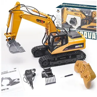 Esun RC-Bagger Ferngesteuerter Bagger,RC Bagger Schaufelbagger für Kinder ab 8 Jahren (Packung, Komplettset), Schaufelbagger mit Fernsteuerung und Holzgreifer Ferngesteuert braun
