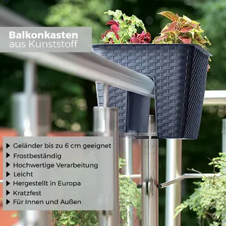Blumenkasten für Geländer Kunststoff wetterfest Blumenkästen Balkonkasten Rattan