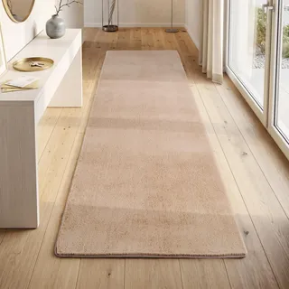 HomebyHome Läufer Teppich Beige 80x250 cm Waschbarer Kurzflor Teppich, rutschfest & weich, modernes einfarbiges Design für Schlafzimmer, Küche & Flur