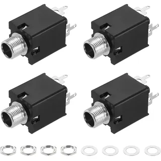 QUARKZMAN 4 Stück 6.35mm Stereo Audio Klinkenbuchse 50V 3-Polige Female PCB Mount Jack Video Connectors Stereo Kopfhörerbuchse mit Muttern&Abstandshalter für Gitarren Kopfhörer 36x16x16mm