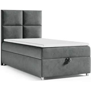 Best For Home Boxspringbett mit Bettkasten| Trinity K2-SINGLE 90x200 Bonellfederkern inkl. Topper – Graphit | Grau