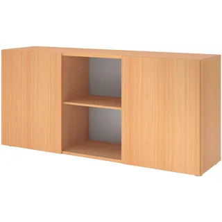 bümö Schwebetürenschrank, Sideboard Buche - Büromöbel Sideboard Holz 160cm breit, 42cm schmal, Büro Schrank mit Schwebetür für Flur oder als Wohnzimmer-Kommode