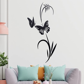 Schmetterlinge - Pflanze - Gräser Wandtattoo in 6 Größen - Wandaufkleber Wall Sticker - Dekoration, Küche, Wohnzimmer, Schlafzimmer, Badezimmer