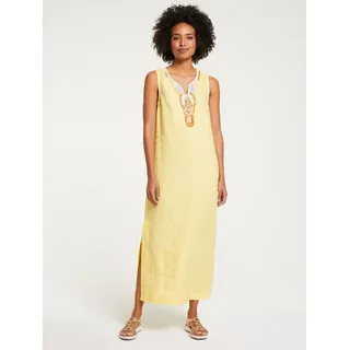 Maxikleid HEINE "Leinenkleid", Damen, Gr. 38, Normalgrößen, gelb (zitrone), 100% Leinen, Unterkleid:100% Baumwolle, unifarben, lang, Rundhals, ohne Ärmel, Kleider