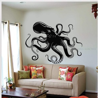 QIANGTOU Octopus Tentakel Vinyl Wandtattoo Marine Kreatur Sirene Marine Stil Home Badezimmer Dekoration Abnehmbare Kunst Aufkleber Wandbild 76x56cm