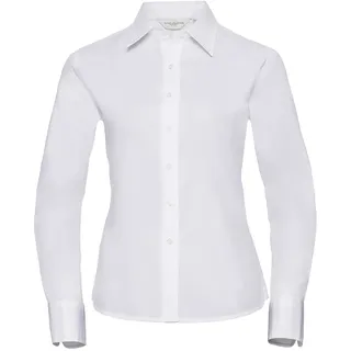 Russell Collection Klassische Twill Bluse  Langarm, white, XS