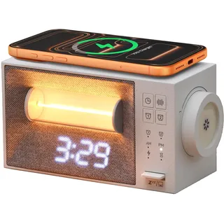 JoyGeek Digitaler Radiowecker mit Kabelloser Ladestation, Nachttischlampe mit Ladefunktion für Fast Wireless Charger for iPhone, 20 Naturklänge zum Einschlafen, Tageslichtwecker für Schlafzimmer