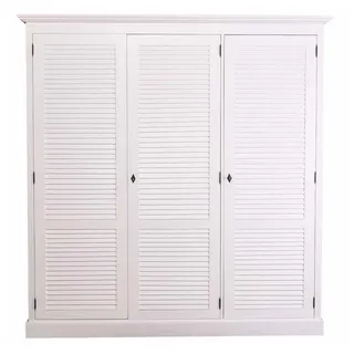 Massivholzmoebel-Becker Kleiderschrank Abschließbarer Kleiderschrank aus Massivholz mit Lamellentüren weiß