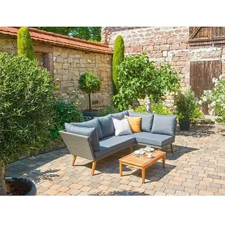 Sunfun Loungemöbel-Set Maren  (3 -tlg., Akazie/Polyrattan/Aluminium, Grau, Braun, Blau)