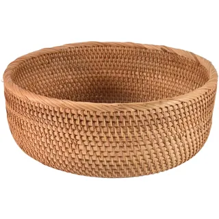 Wrtysully NatüRliche Rattan Runde Obst Korb Wicker Tisch Brot Portion Tablett Weben Lebensmittel Aufbewahrung Schalen (Groß, 1 StüCk)