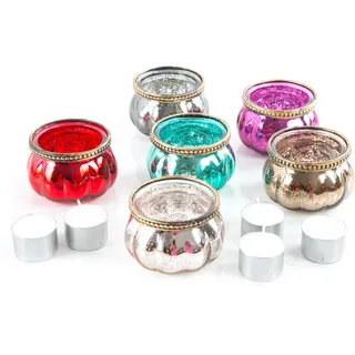 Logbuch-Verlag 6 Bunte Teelichter Teelichtgläser Glas kleines Geschenk Tischdeko Hochzeit Geburtstag Konfirmation