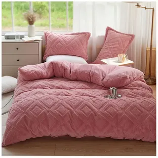 KEAYOO Bettwäsche TF, Polyester, 2 teilig, Flauschig warmes Teddy Plüsch warm für Winter rosa