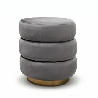 Lookway Pouf Pouf LUCIA im Glamour-Stil mit goldenem Sockel grau