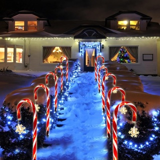8 Stück Schneeflocken Zuckerstangen Lichterketten, Festive LED Lichterketten Weihnachtsweg Marker Weihnachtsbeleuchtung Außen Gartenstäbe Zuckerstange Solar Lichterkette für Garten Weihnachtsdeko