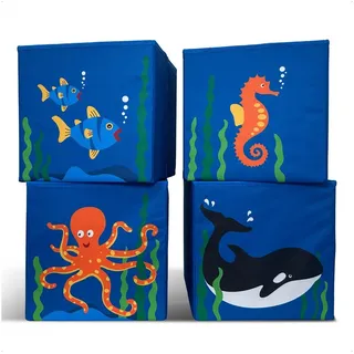 wiesen.design Spielzeugkiste MEER 27L (4 Stück) Spielzeug Aufbewahrung, Spielzeugtruhe, Aufbewahrungsbox Kinder, Kallax Boxen Kinder, Kuscheltier Aufbewahrung, Spielzeugbox, Spielzeug Korb