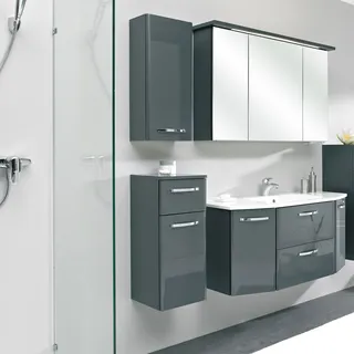 Saphir »Quickset 327 4-teilig, Waschplatz und LED-Spiegelschrank«, (Set, 4 St.), Anthrazit Hochglanz, inkl. Türdämpfer, 7 Türen, 1 Klappe, 2 Schubladen