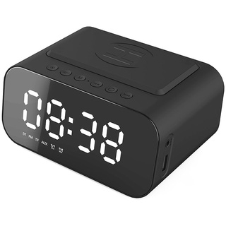 Radiowecker Digital mit USB-Ladegerät, Bluetooth-Lautsprecher, Kabelloses Laden, Wecker Digital Alarm Clock ,(Schwarz)
