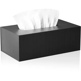 JiaWei Faltbar Rechteckig Taschentuchbox 23,5x12x7,8 cm, Taschentücher Box mit Magnetabdeckung & Prägung Design, aus 1600 g/m2 Extra Stabil Karton - Schwarz