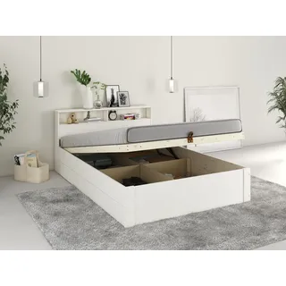 OTTO home Stauraumbett »MAREILLES, hydraulischer Bettkasten mit praktischer Aufteilung«, Massivholz, viel Stauraum im Kopfteil und unter dem Bett,140x200cm, weiß weiß weiß, , 99019666-0