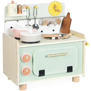 Janod - Holzküchenzeile für Kinder - Kleine Kinderküche - Ausgestattet mit Backofen, Spüle und 10 Zubehörteilen - Drehknöpfe mit Sound - Spielzeug zum Nachahmen und Erziehen - Ab 2 Jahren, J06640