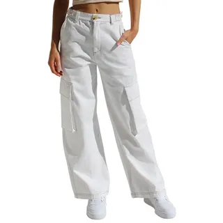 ZWY Gerade Jeans Workerjeans, Straight-Jeans Damen Hoher Taille Jeanshosen (1-tlg) Wide Leg Schlaghose Baggy Cargo Pants(1-tlg) M
