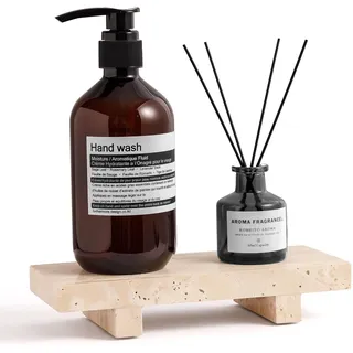 WORHE Travertin-Seifenschale für Badezimmer, Arbeitsplatte, 21,8 x 8,9 cm, wasserdicht, Stein-Seifenschale, Marmor-Ständer für Waschbecken, Waschtisch, Theke, luxuriöses dekoratives Tablett