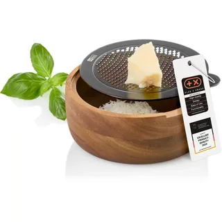 AdHoc CutnServe Käsereibe & Feinreibe mit Auffangbehälter aus Holz, Schwarz | Scharfe PreciseGrate Edelstahlklinge für Parmesan, Hartkäse, Schokolade, Nüsse und Gewürze