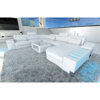 Sofa Dreams Wohnlandschaft Bellagio XXL Mini Leder, Designersofa, Couch, 6-Sitzer, LED-Beleuchtung, Sofa, Ottomane - Ausrichtung wählbar weiß