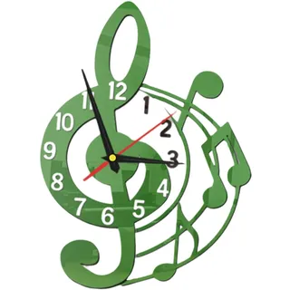 predolo Wanduhr Musik Motiv Stille Wanduhren Acryl Musiknoten Uhr Dekorative Wanduhr Geräuschlose Bewegung Suitable für Wohnzimmer Schlafzimmer Büro Geschenk, GrÜn
