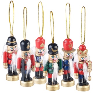 Infactory 6er-Set Holz-Weihnachtsbaum-Schmuck "Nussknacker", handgefertigt, 8 cm