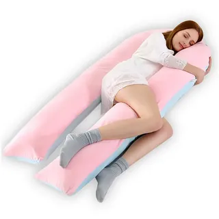 CALIYO Seitenschläferkissen Stillkissen, U-förmiges Schwangerschaftskissen zum Schlafen, Seitenkissen, Seitenschläferkissen ergonomisch geformt blau|rosa