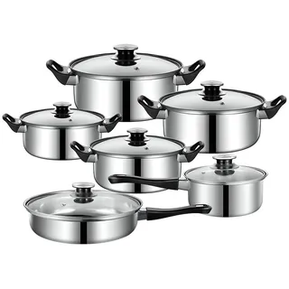 Retoo Topf-Set 12-tlg. Kochtopf + Bratpfanne + Glasdeckel