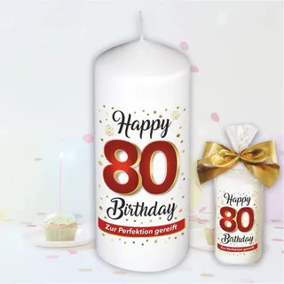 Geburtstagskerze – Zum 80. Geburtstag – Kerze Stumpenkerze Jahreszahl mit Spruch