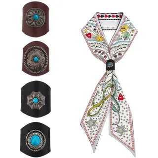 NICENEEDED 4 Stück Western Bandana Schal Ring Handgefertigter Quadratischer Lederschalring Seidenschal Halstuchverschluss Schmuck Schal Schiebering Für Damen Und Herren