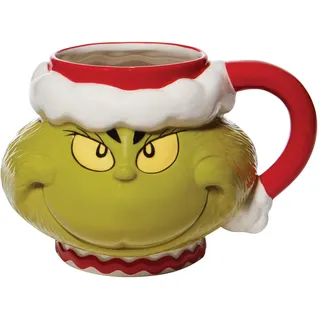 Department 56 Dr. Seuss Grinch Kaffeetasse mit Weihnachtsmanngesicht, 1 Stück, mehrfarbig