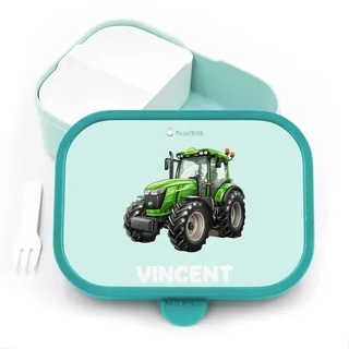 Geschenkfreude Personalisierte Brotdose Traktor für Mepal - Jausenbox Kinder Traktor - Lunchbox Kinder mit Trennwand Name, Kindergarten, Schule - Alles für den Schulanfang - Brotdose mit Namen