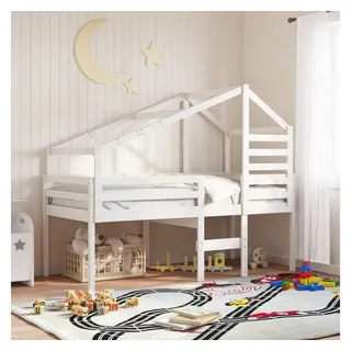 vidaXL Hochbett mit Dach 80 x 200 cm Kiefer massiv weiß