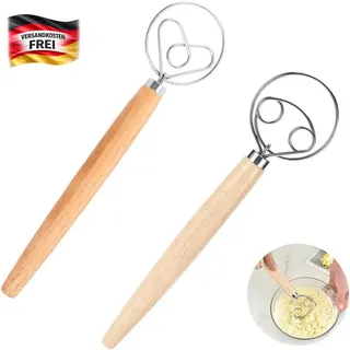 Dänischer Schneebesen Doppelpack für Backen und Kochen aus Holz, Edelstahl