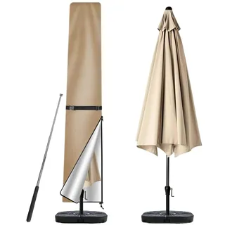 wiipara Sonnenschirm Schutzhülle mit Stab, Sonnenschirmhülle Abdeckhauben für Sonnenschirm 1 bis 2 M, Ampelschirm Schutzhülle, UV-Schutz, Wetterfest, Winddicht und Schneesicher,Khaki, 170x25/35cm