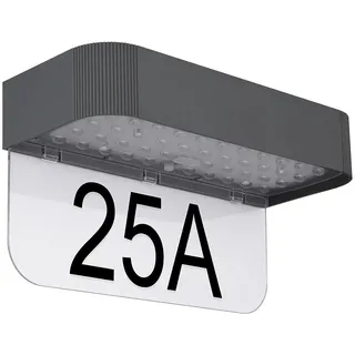 Solarlampe Wandleuchte Hausnummer Außenleuchte Bewegungsmelder Hauswandlampe Terrasse, Acryl Kunststoff, Aufkleber, 1x LED 6W 1000Lm 3000K, LxBxH 23x10x12,3cm